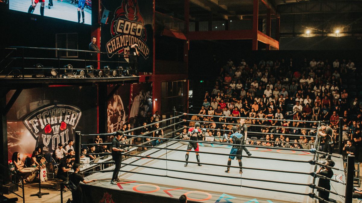 Boxing arena at night
